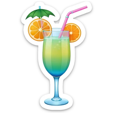 tropical greeni pink and blue mimosa with straw and orange on the side of the top sticker