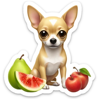 Chihuahua eating fruit sticker