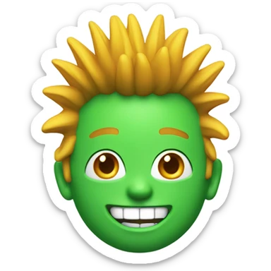 Green smiling 3d emoji with Mohawk and teeth sticker