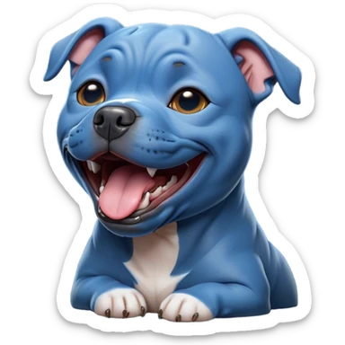 Cinematic Cute Yawning Blue Staffordshire Bull Terrier Portrait Emoji, Head tilted slightly with a dramatic, wide-open yawn, showcasing a smooth blue Fur with a refined texture, floppy ears slightly drooping, round dark eyes barely open in drowsy contentment, Simplified yet irresistibly adorable features, highly detailed, glowing with a soft, cozy glow, high shine, relaxed yet expressive, stylized with a touch of whimsy, bright and endearing, soft glowing outline, capturing the essence of a sleepy yet affectionate guardian, so drowsy it feels like it could stretch right out of the screen and curl up for a nap! sticker