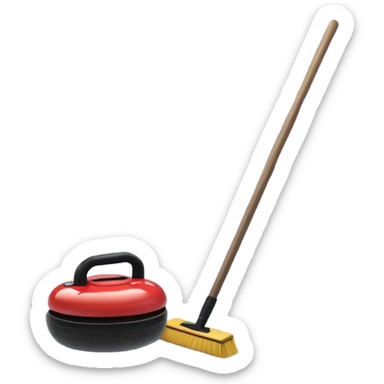 please, make An icon featuring the curling rink, with its distinctive circles and a vibrant crowd in the stands. Snowflakes fall outside the arena, and bright lights illuminate the ice. a close-up curling stone sliding across the ice, with a broom nearby. Transparent background. sticker