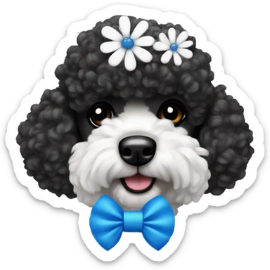 black and white poodle with blue flower hair clip sticker