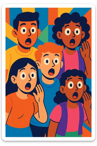 a group of young people showing surprise, colorful illustration style sticker