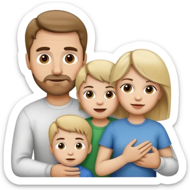 Family emoji: Dad is white with brown hair. Mom is white with dirty blonde hair. Toddler son is white with blonde hair. sticker