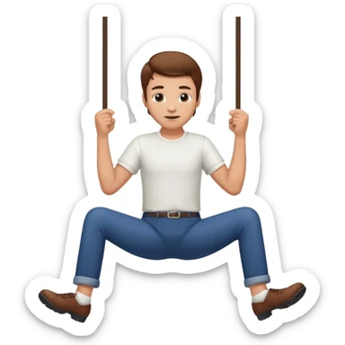 A guy swinging his legs with his hands on his chin sticker