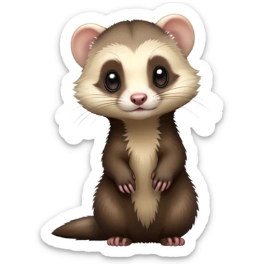 cinematic-[ferret]-realistic-full- long slender body-sitting-emoji,-tiny-paws-tucked-close,-head-tilted-dramatically,-fluffy-[sable]-fur,-simplified-yet-realistic-focused-features,-highly-detailed,-glowing-with-an-almost-sarcastic-glow sticker