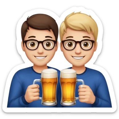 Two young guys holding a glass of beer in their hand and clinking glasses of beer sticker