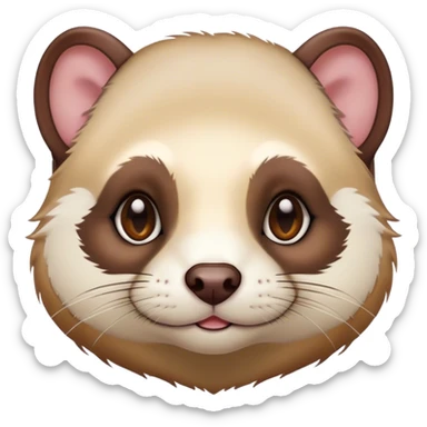 Cinematic Noble Ferret Portrait Emoji, Poised and dignified, with a sleek, elongated body and a distinct ferret head featuring a pointed snout, small, rounded ears, and intelligent, beady eyes, covered in soft, sleek fur with natural brown and cream hues, Simplified yet sharp and sophisticated features, highly detailed, glowing with a warm, natural glow, high shine, exuding an air of quiet confidence, focused and watchful, soft glowing outline, capturing the essence of a clever and majestic ferret that feels as though it could leap from the screen with effortless grace! sticker