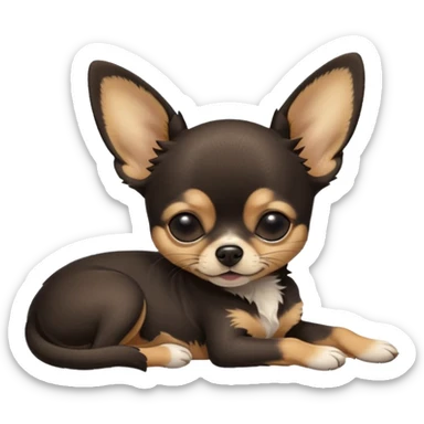 A high-resolution photo-realistic digital illustration of a  black tan chihuahua with eyes closed shut sleeping lazily on the ground sticker