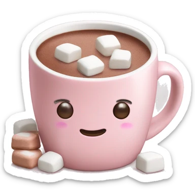 Light Pink mug of hot chocolate with marshmallows  sticker