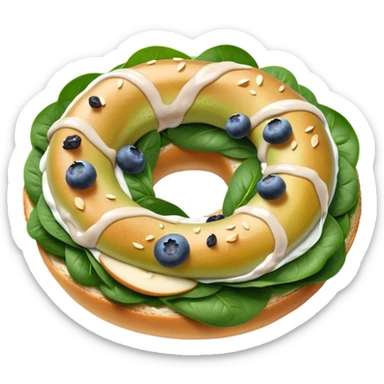 Pear spinach salad with half a blueberry bagel on the side sticker