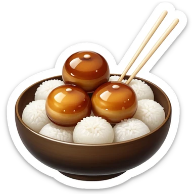 Mitarashi dango with shiny soy sauce glaze drizzled over white rice sticker