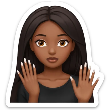 face girl with nails and cute make up black girl strait hair super long  top sticker