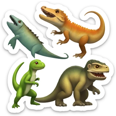 Evolution to fish to Onchopristis to lizard to dimetrodon to dinosaur to monkey to human sticker