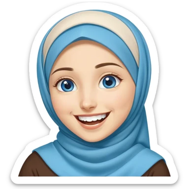 Turkish beautiful finish Konya girl blue eyes with hijab and islamic dress she’s laughing  sticker