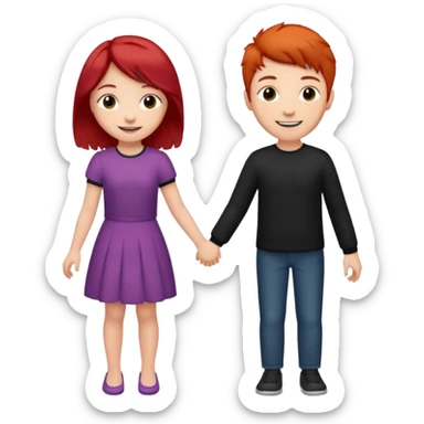 Red haired girl with black hair boy romance sticker