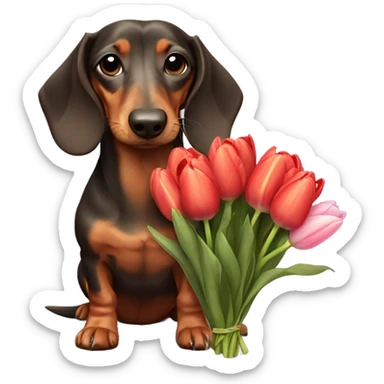 Dachshund holding tulips  sticker
