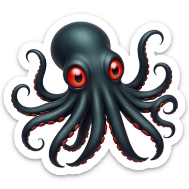 black tentacled creature with a large red eye and clawed tips, side angle, emoji style sticker