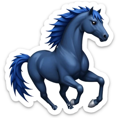 Ninja water horse, black horse body, dark blue watery accents, sharp spikes along mane and tail, fierce warrior pose sticker