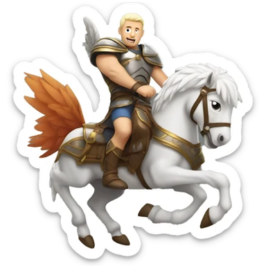 Muscular white guy riding a bird with armor sticker
