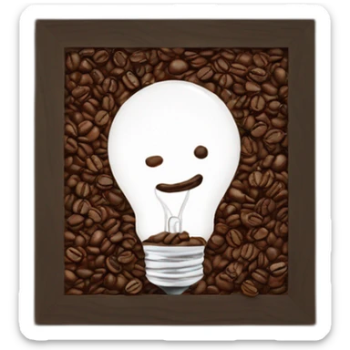 a lightbulb crafted with coffee beans, white frame sticker
