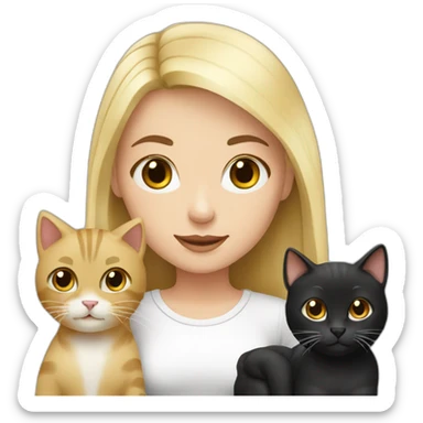 Blond white girl with 2 cats  one brown and one black sticker