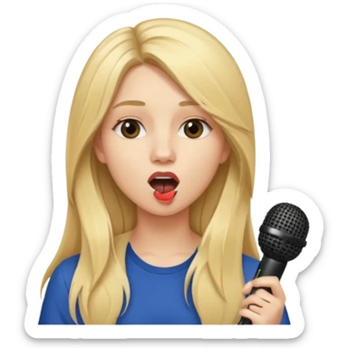 Singer Young woman – long blonde hair, around 20s,  singing into mic sticker
