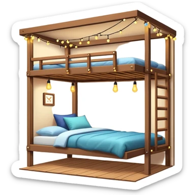 loft bed with string fairy lights hanging underneath sticker