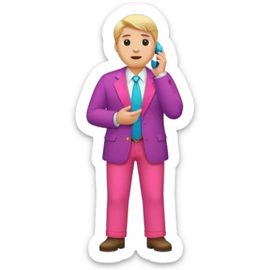 blond big man in colorful outfit calling sticker