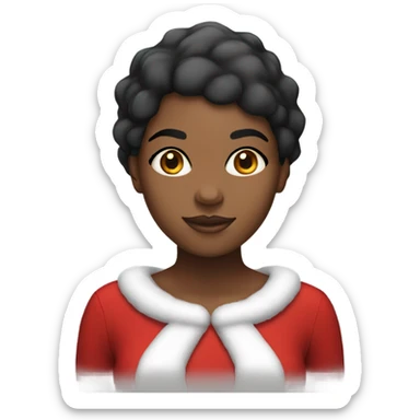 Black woman with black short hair with a Santa hat and a red dress  sticker
