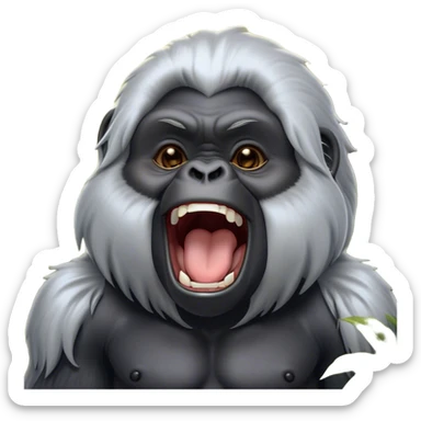 Cinematic Cute Yawning mountain Gorilla Portrait Emoji, Head tilted slightly with a dramatic, wide-open yawn, showcasing a formidable build with a silvery mane and drowsy, half-closed eyes, Simplified yet irresistibly adorable features, highly detailed, glowing with a soft, cozy jungle glow, high shine, relaxed yet expressive, stylized with a dash of whimsical primate charm, soft glowing outline, capturing the essence of a drowsy yet affectionate guardian that appears ready to stretch out for a nap! sticker
