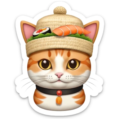 cat wearing a hat made out of sushi sticker