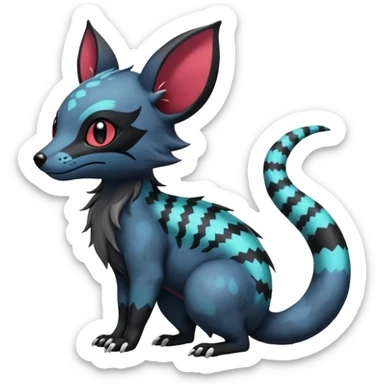 Rare beautiful pretty handsome exotic cute epic aesthetic gothic colorful Salandit-Eevee-Civet-species-Fakemon-hybrid-creature, with markings, full body sticker