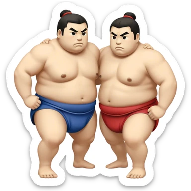Cinematic Realistic Sumo Wrestling Emoji, depicted as an intense sumo match featuring powerful wrestlers in traditional mawashi, rendered with rich textures and dynamic dramatic lighting that captures the raw intensity of the sport. sticker