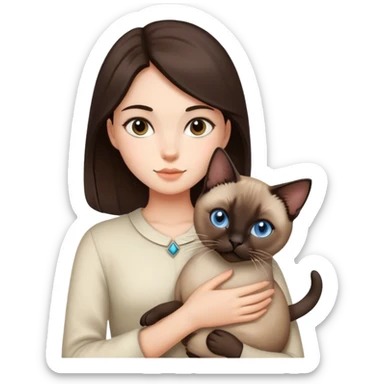 girl dark brown hair with siamese cat sticker