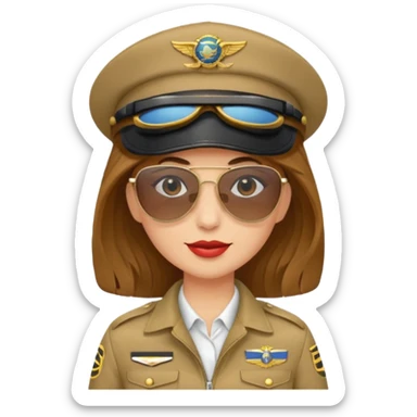 pilote d'avion femme cheveux brun clair avec sunglasses et chapeau de pilote sticker