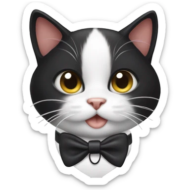 Tuxedo cat with a hair tie in its mouth sticker