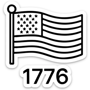 Add the text '1776' in bold black font below the horizontal black and white American flag, keeping the style and background transparent. sticker