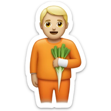 Man with carrot attached to stomach sticker