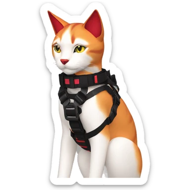 Edgy cool anthro black red cat warrior harness collar techwear sticker