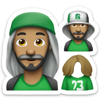 Créer un jeune homme métisse avec une barbe et une moustache et des favoris  avec une casquette verte entièrement verte supreme  et un t shirt blanc sticker