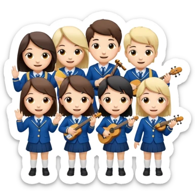 chibi style for students music play, 文案：为二一班打call
保留中文，不用英文 sticker