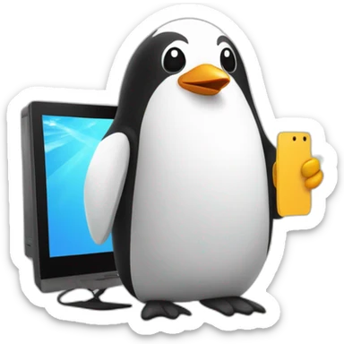 Pingouin avec un ordinateur de jeux vidéos dans les mains sticker