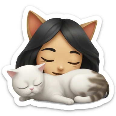 a cat is sleeping on an asia girl head sticker