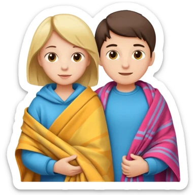 Boy and girl carrying blanket for sell sticker