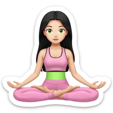 Tan Girl with super long black hair with light green eyes doing yoga with light pink clothes sticker