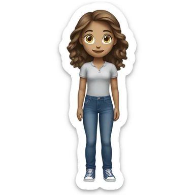 Pretty girl brown hair blue eyes Jeans dress whole body sticker