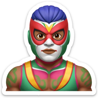 Mexican wrestler portrait, head and shoulders only, colorful luchador mask, muscular collar, confident expression, 3D cartoon, mobile game icon style, clean background, no text, no watermark
 sticker