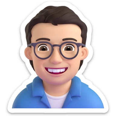 smiling dark-haired man with glasses, big teeth, standard male haircut, rural farmer sticker