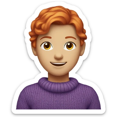 Red headed girl smiling with a purple sweater on  sticker